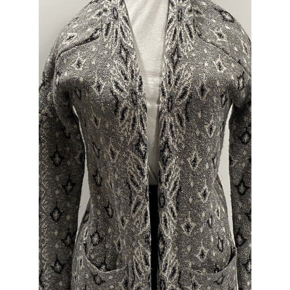Lucky Brand Aztec Pattern Front Pockets Shawl Collar Open Black Cardigan Sz XS - Picture 1 of 8
